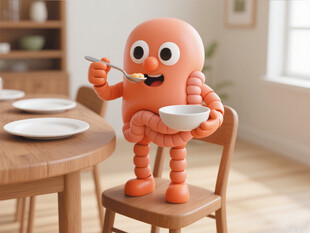 卡通小肠玩偶桌边用餐