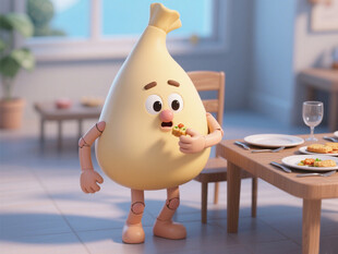 卡通胃角色准备享用餐食