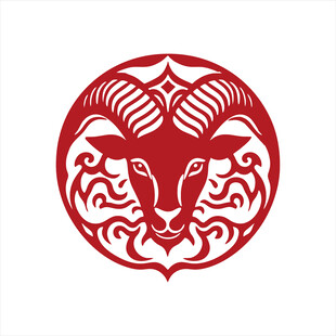 圆形羊头剪纸艺术图案