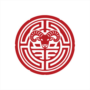 圆形羊头中式传统图案