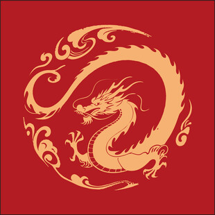 中式红底金龙装饰图案