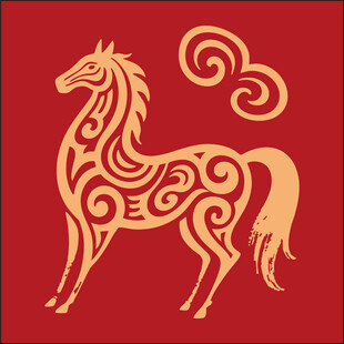 中式古典风格金色骏马图案