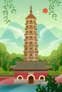 河北承德永佑寺舍利塔插画