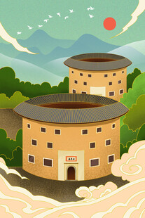 福建土楼插画