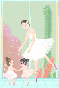 舞蹈老师指导小女孩跳舞插画
