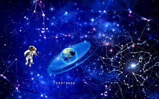 太空中的宇航员与神秘飞碟