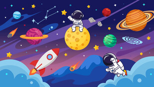 卡通宇航员梦幻宇宙星球太空背景