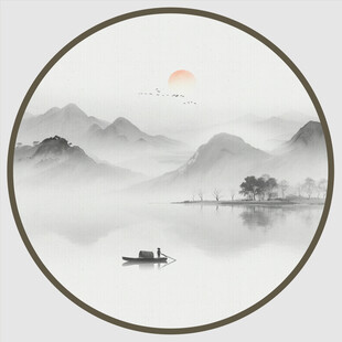 圆形意境水墨画
