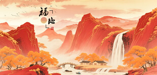 秋日壮丽山水美景图