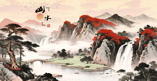 水墨山水国画意境图