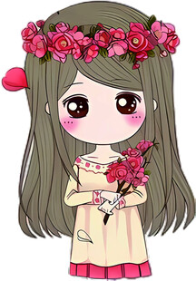 戴花环捧花的可爱女孩
