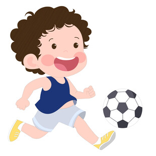 穿着运动服踢足球的男孩教育插画