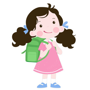 开学季背着书包去上学女孩插画