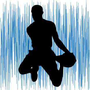 篮球运动员空中持球剪影