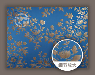 中式传统古典花纹蓝色锦缎图案