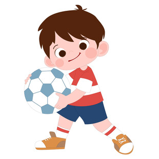 穿着运动服抱着足球的男孩插画