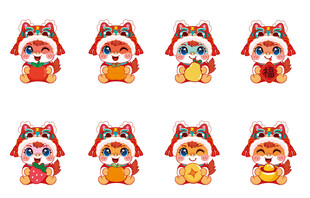 可爱小马舞狮卡通形象合集