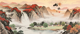 水墨山水国画风景图