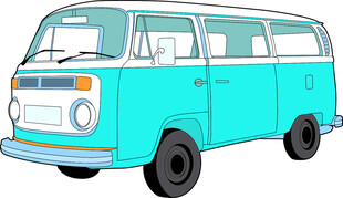 复古蓝白大众面包车