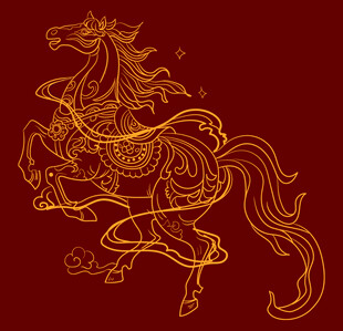 金色线条勾勒奔腾骏马