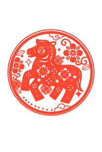 马年圆形红色新年马形象剪纸元素