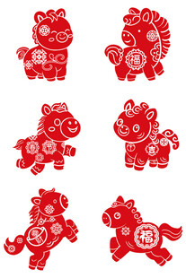 马年春节可爱Q版剪纸元素