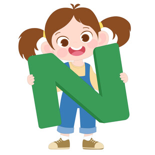 开学季英语课抱着字母N的女孩