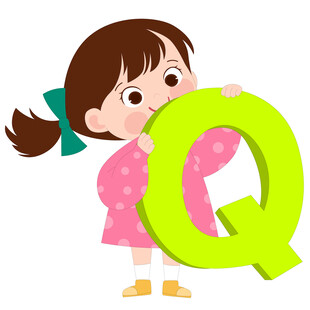 开学季英语课抱着字母Q的女孩