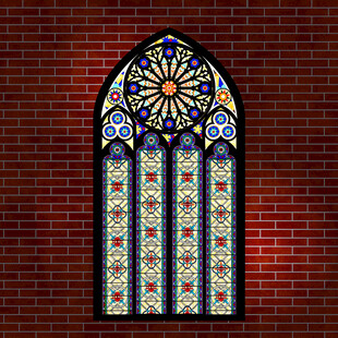 复古彩色玻璃砖砌墙窗户