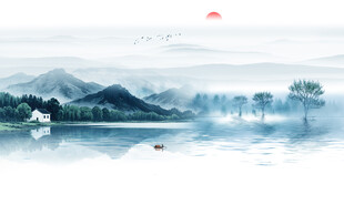 中国风水墨山水画背景墙