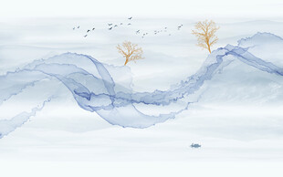 新中式山水飘带电视背景墙