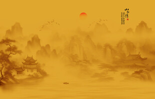 古风山水画背景壁画