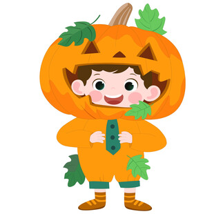 万圣节穿南瓜服的可爱男孩插画