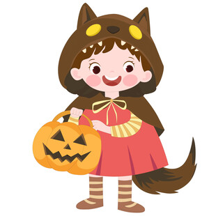 万圣节狼外婆服装拿南瓜灯女孩