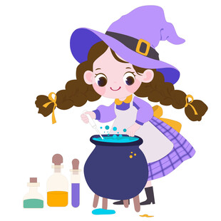 万圣节小女巫做魔法实验可爱女孩