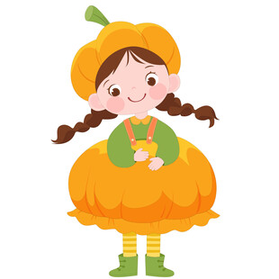 万圣节穿南瓜服装可爱女孩插画