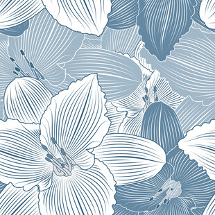蓝白花卉无缝图案纹理