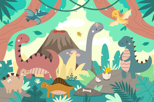 可爱卡通森林恐龙世界儿童背景墙