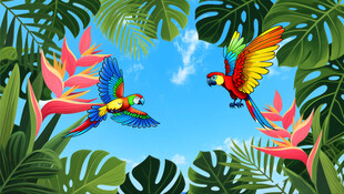 蓝天白云热带植物背景