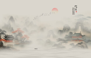 禅意水墨山水画