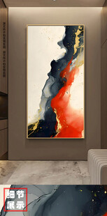 北欧抽象水墨金色线条烁金玄关画