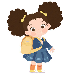 开学季卡通风背着书包去上学女孩