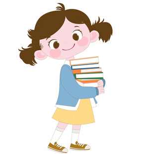 卡通风抱着书籍开心快乐学习女孩