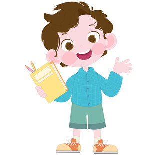卡通风拿着书穿格子衬衫快乐男孩
