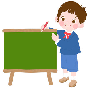 卡通风拿着笔在黑板上写字的男孩