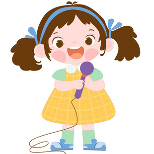 卡通风拿着话筒唱歌的快乐女孩