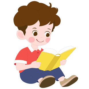 卡通风坐着学习专注阅读的男孩