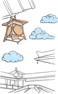 中式古风建筑与灯笼元素 矢量图