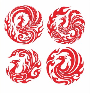 四枚精美凤凰传统图案