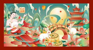 国潮中秋插画